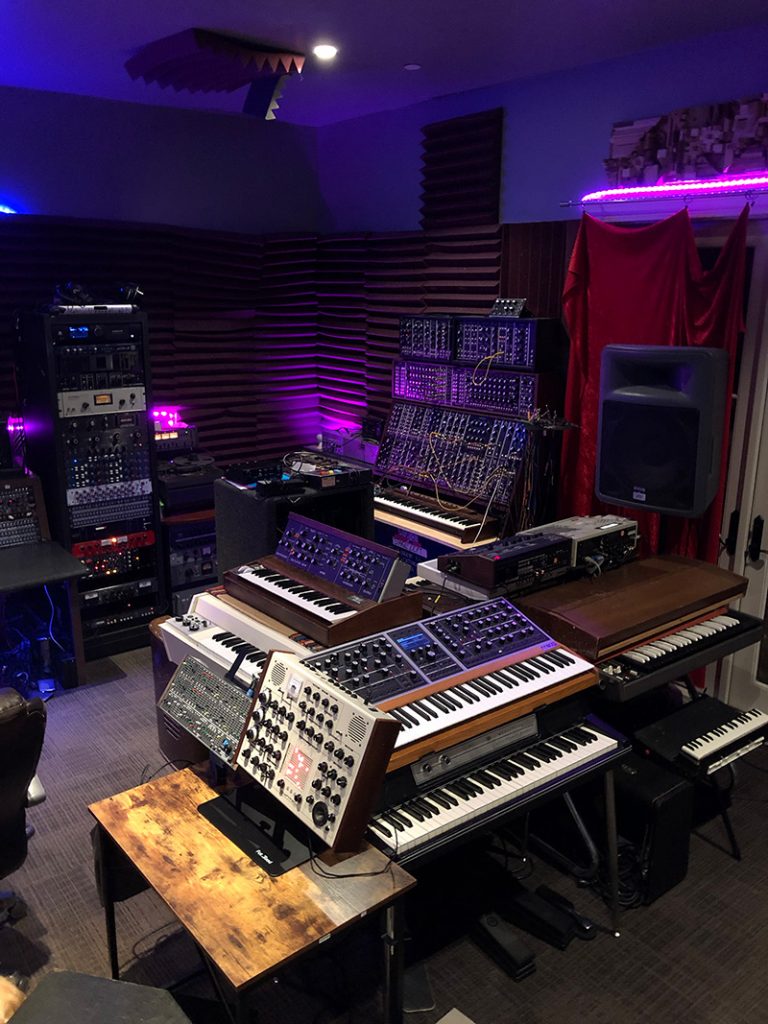 Several keyboards in the studio